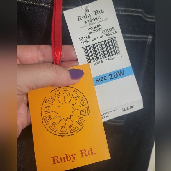 Ruby Rd. Indigo Blue Modern Blooms Sparkle Ankle Studded Jeans Plus Size 20W NEW - Picture 7 of 8